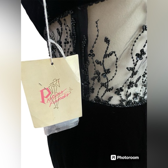 NWT Precious Formals Size 10 Black Velvet Gown with Sheer mid and back and beads - Picture 9 of 15